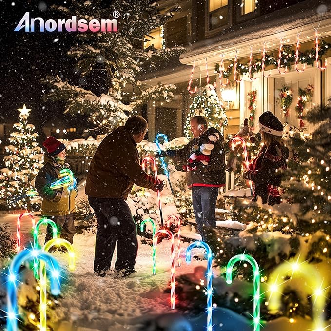 Anordsem Solar Christmas Decorations Outdoor: 12 Pack Candy Cane Stake Lights - 21" Waterproof LED 8 Colorful Lighting Models for Pathway Yard Patio Xmas Decor - 2026 New Year Gifts for Homeowners