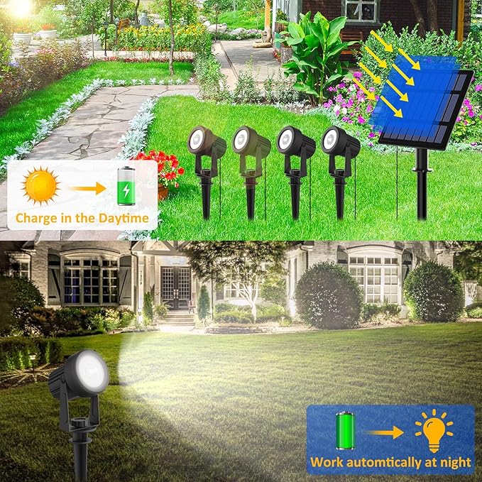 T-SUNUS Christmas Solar Garden Spotlight White Outdoor, 4-in-1 Spot Lights 6000K IP65 Waterproof 9.8ft Cable 5W | Lumora