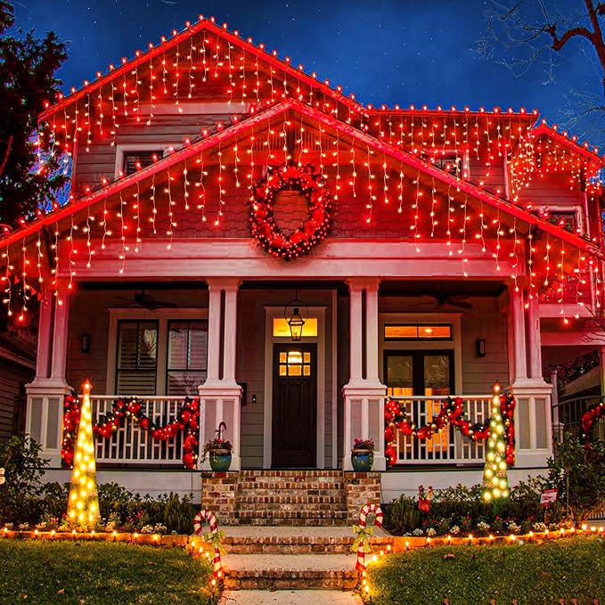 66ft Icicle Lights for Outside, Red Christmas Lights Outdoor Waterproof for House, 640 LED Twinkle Tree Lights with | Lumora