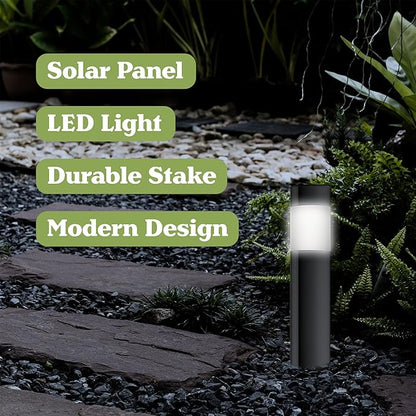 Pure Garden Solar Lights Outdoor Waterproof 6-Pack - 15â€ Stainless Steel Bollard Solar Pathway Lights - Stake Outdoor LED Lighting for Yard, Drive, Path or Landscape Lighting (Black)