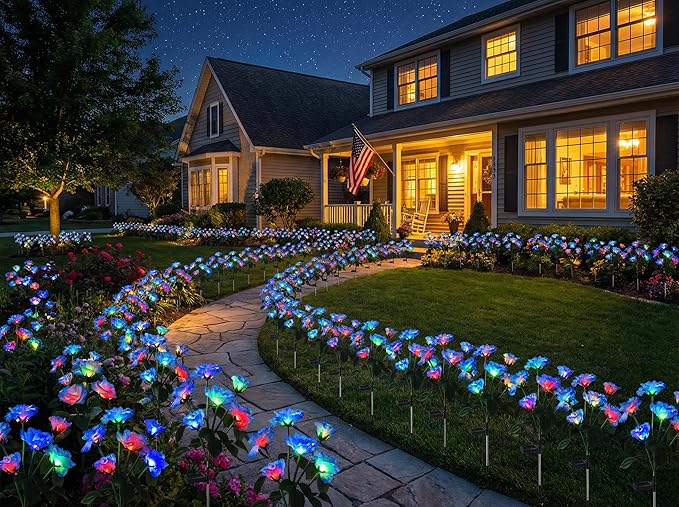 Solar Garden Rose Lights by FANCYPOP, 2 Pack Most Realistic 12 LED Flower Stake Lights, IP65 - Outdoor Path Light | Lumora