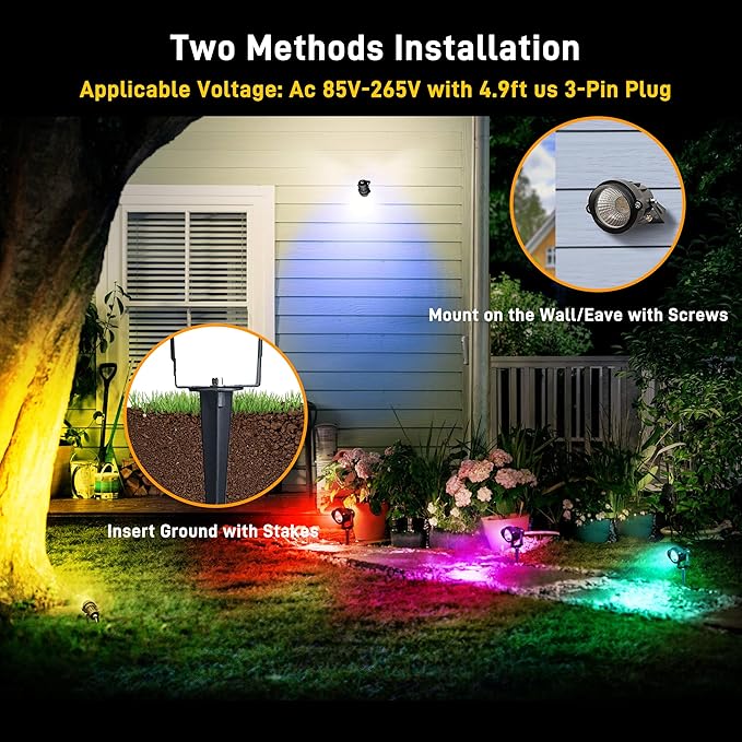 12W RGBW Color Changing Landscape Spotlights, 110V Plug-in Outdoor LED Spot Lights with Remote Control, IP65 | Lumora
