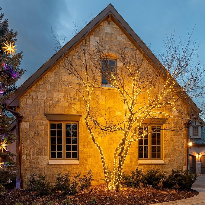 70 Warm White Wide Angle LED Mini Lights on Brown Wire – 24 Ft Commercial Grade Christmas String Lights, Full Wave No Flicker, Indoor/Outdoor UL Listed, Connect Up to 21 Sets