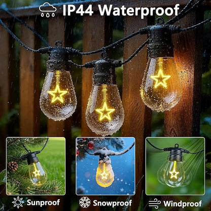LED Outdoor String Lights, 50FT Patio Lights with 16Pcs Shatterproof S14 Bulb(1 Spare),4 Lighting Mode, Connectable, Waterproof Warm White Edison Plastic Bulb Hanging Light for Gazebo Porch Décor