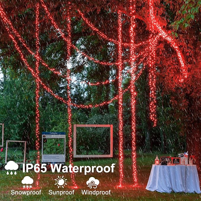 Red Christmas Lights Outdoor, 100FT 300 LED Christmas Tree Lights with 8 Modes Waterproof, Plug in Connectable String Twinkle Lights Green Wire for Indoor Patio Garden Xmas Holiday Decorations