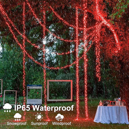 Red Christmas Lights Outdoor, 100FT 300 LED Christmas Tree Lights with 8 Modes Waterproof, Plug in Connectable String Twinkle Lights Green Wire for Indoor Patio Garden Xmas Holiday Decorations