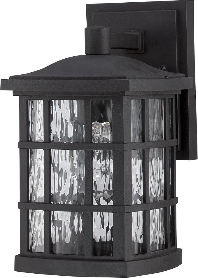 Quoizel Stonington Outdoor Wall Lantern, Coastal Armour 10.5 Inch 1-Light Mystic Black Vintage Wall Sconce, Clear Water Glass, 100W, Decorative Outside Lights for Patio, Porch, Garage or Yard