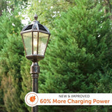 Gama Sonic Outdoor Solar Post Light, Brushed Bronze Finish Aluminum, Royal Bulb, Clear Rain Glass, 3-inch Fitter | Lumora