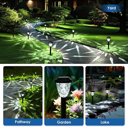 GIGALUMI Solar Pathway Lights, Outdoor Waterproof, Auto On/Off, LED, White, 14 Count, Modern, Classic Style, Crystal, Highly Efficient, Patio, Yard, Landscape, Walkway