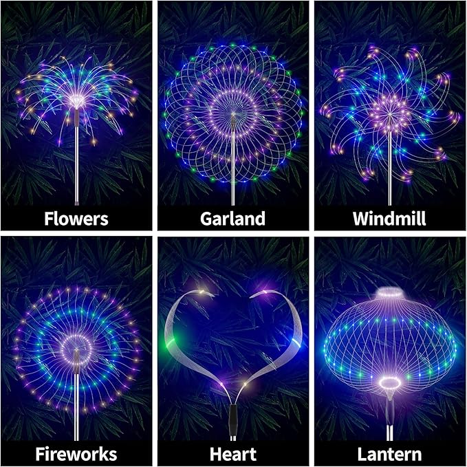 Presence Solar Garden Lights Outdoor Waterproof - 4 Pcs with 8 Modes, 120 LED Multicolor Firework Lights for Yard, Path, Patio, Flowerbed