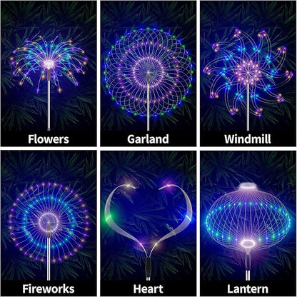 Presence Solar Garden Lights Outdoor Waterproof - 4 Pcs with 8 Modes, 120 LED Multicolor Firework Lights for Yard, Path, Patio, Flowerbed