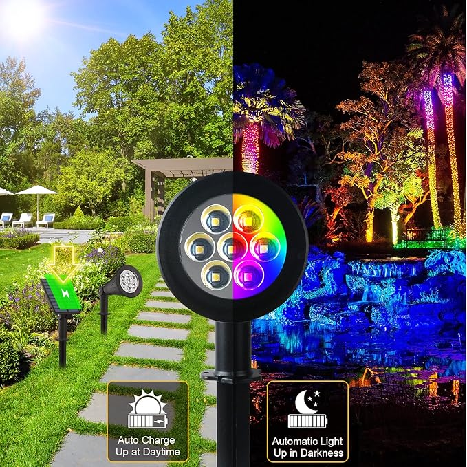 T-SUNUS RGB Solar Landscape Spotlights Christmas, Color Changing Spot Lights Waterproof IP65 Garden Pond Light | Lumora
