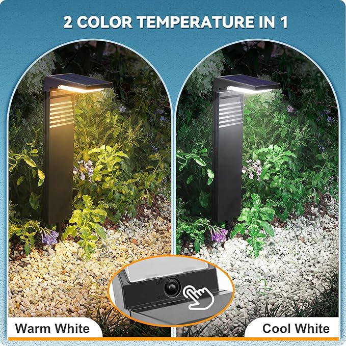 Solar Pathway Lights 12 Pack with Warm White and Cool White Mode, Modern Solar Path Lights Outdoor Waterproof, Perfect Solar Lights for Backyard, Lawn, Driveway, Walkway, Garden Decorative.