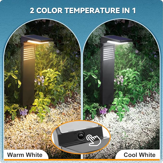 Solar Pathway Lights 4 Pack with Warm White and Cool White Mode, Modern Solar Path Lights Outdoor Waterproof, Perfect Solar Lights for Backyard, Lawn, Driveway, Walkway, Garden Decorative.