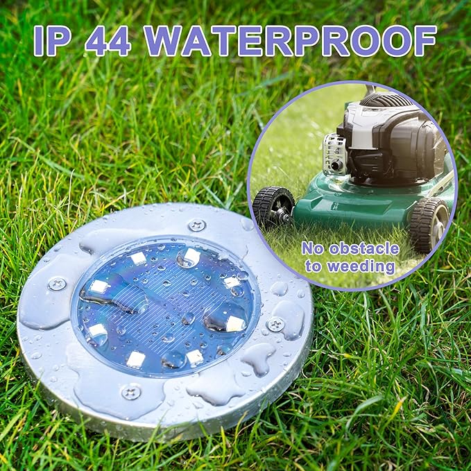 SOLPEX 24 Pack Solar Ground Lights, 8 LED Solar Powered Disk Lights Outdoor Waterproof Garden Landscape Lighting for Yard Deck Lawn Patio Pathway Walkway (White)