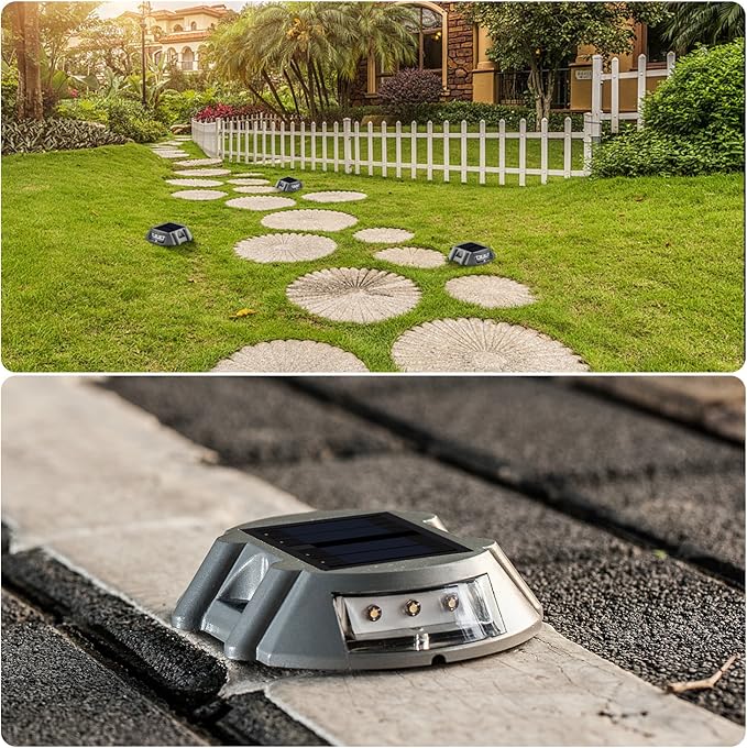 SUNWIND Solar Deck Lighting Outdoor - 4 Pack Waterproof Aluminum Dock Solar Powered Lights Outdoor LED Pathway Road Marker for Garden Path Stair Fence Driveway Road Dock Lighting (White)