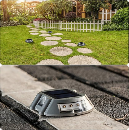 SUNWIND Solar Deck Lighting Outdoor - 4 Pack Waterproof Aluminum Dock Solar Powered Lights Outdoor LED Pathway Road Marker for Garden Path Stair Fence Driveway Road Dock Lighting (White)