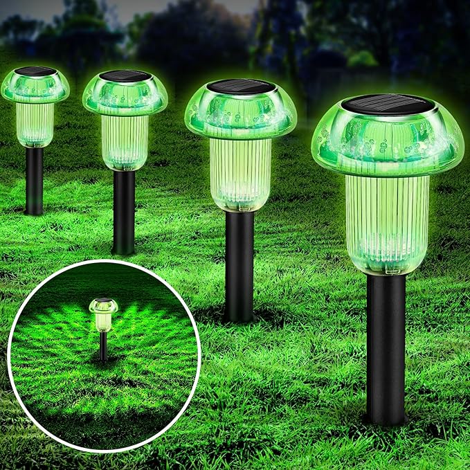 St Patricks Day Solar Pathway Lights Outdoor Decorative 4 Pack, Green LED Mushroom Solar Lights Outdoor Waterproof | Lumora