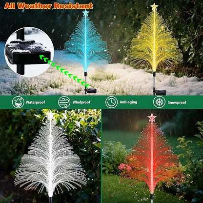 Solar Christmas Decorations Outdoor, 6 Pack 38.5 Inch 7 Color Changing Jellyfish Light with 5 Layer Optical Fiber, Solar Star Flower Light for Yard Garden Pathway Xmas Tree Ourside Decor