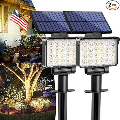 Solar Spot Lights Outdoor Waterproof for Flag, Tree, House, Garden, Yard, 3 Brightness Modes Solar Powered Landscape Spotlights 2 Pack Warm White
