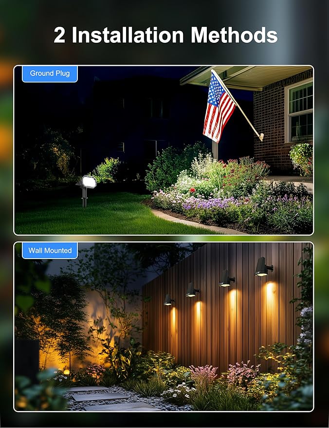 Brightown 4Pack Solar Spot Lights Outdoor [Cool & Warm Light 2-in-1], IP67 Solar Lights Outdoor Waterproof with | Lumora