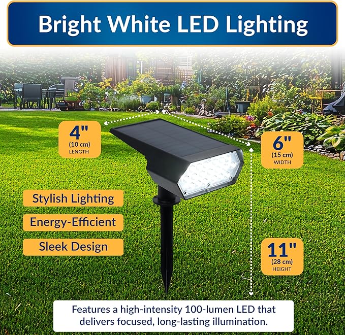 Alpine Corporation 11" Tall Outdoor Solar Pathway Spotlight Stake with Bright White LED Light, Black