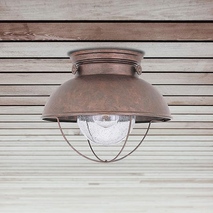Sea Gull Lighting 8869-44 Sebring One-Light Outdoor Flush Mount Ceiling Light with Clear Seeded Glass Diffuser, Weathered Copper Finish