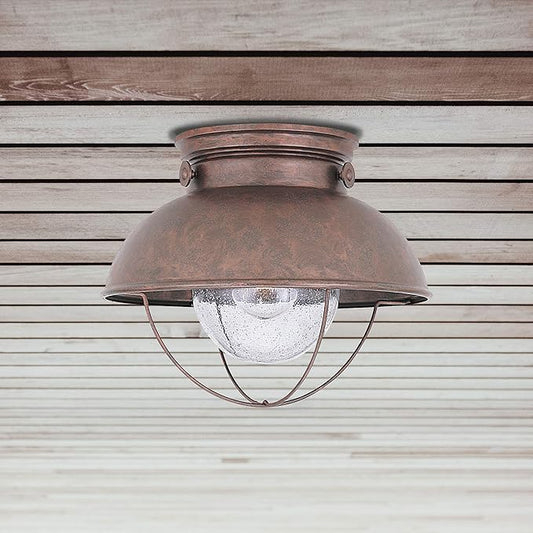 Sea Gull Lighting 8869-44 Sebring One-Light Outdoor Flush Mount Ceiling Light with Clear Seeded Glass Diffuser, Weathered Copper Finish