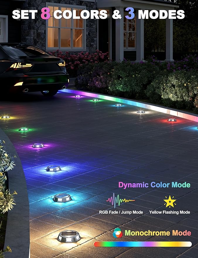 VOLISUN Solar Driveway Dock Deck Markers Marine Lights 8 Pack,9 Colors in 1 Led IP67 Waterproof Outdoor Warning | Lumora
