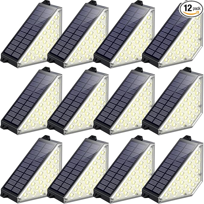 TECKNET Solar Step Lights for Outside, 2 Modes Brightness Adjustable, 24 LEDs Solar Stair Lights Outdoor, IP67 Waterproof Deck Light for Yard, Porch, Front Door, Patio, Garden