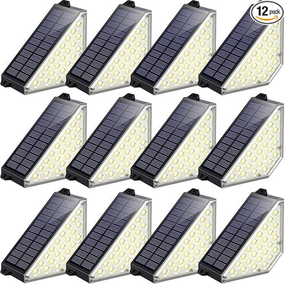 TECKNET Solar Step Lights for Outside, 2 Modes Brightness Adjustable, 24 LEDs Solar Stair Lights Outdoor, IP67 Waterproof Deck Light for Yard, Porch, Front Door, Patio, Garden