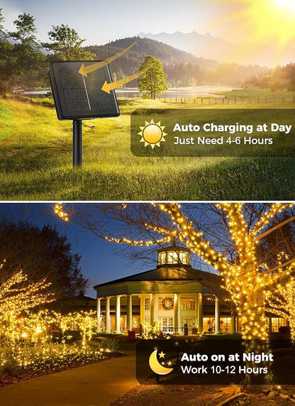 Minetom Solar String Lights Outdoor Waterproof, Extra Long 72FT 200 LED Solar Powered String Lights with 8 Lighting Modes, Solar Light for Outdoor Outside Tree Balcony Gazebo, Warm White