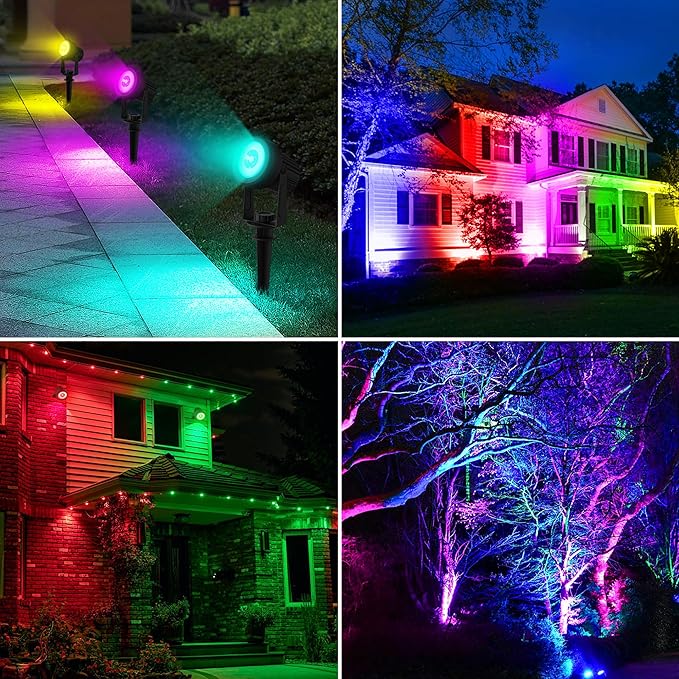 T-SUNUS Low Voltage Landscape Spotlights Christmas Ligths, 16 Color Changing Uplights with Transformer, IP65 | Lumora