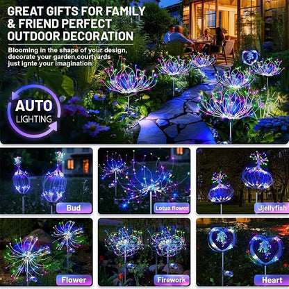 Anordsem Solar Garden Lights Outdoor: Waterproof 120 LED Fireworks Multicolor Starburst - Christmas Decoration Dandelion Lighting Yard Patio Pathway - Holiday Party Gifts for Homeowners