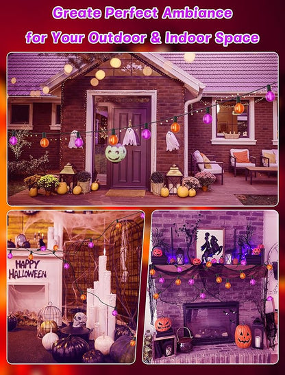 SUNSGNE 25ft Halloween String Lights Outdoor - G40 LED Orange and Purple String Lights with 27 Frosted Globe Bulbs(2 Spare), Vintage Halloween Decorations for Patio Balcony Porch Yard