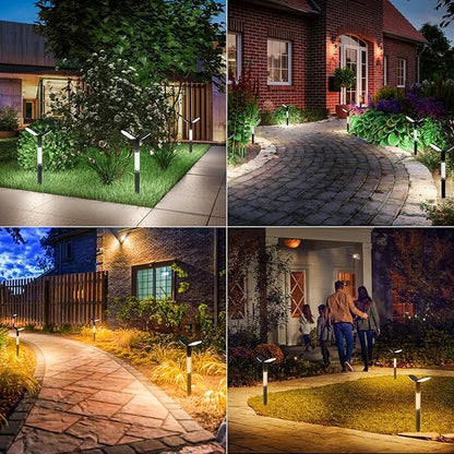 EMANER Solar Flood Lights Outdoor 2-Pack, Dual Color 2700-6000K CCT Change, Dusk to Dawn Solar Pathway Light with Stake, 12Hrs All-Night Illumination for Lawn Landscape Patio Security