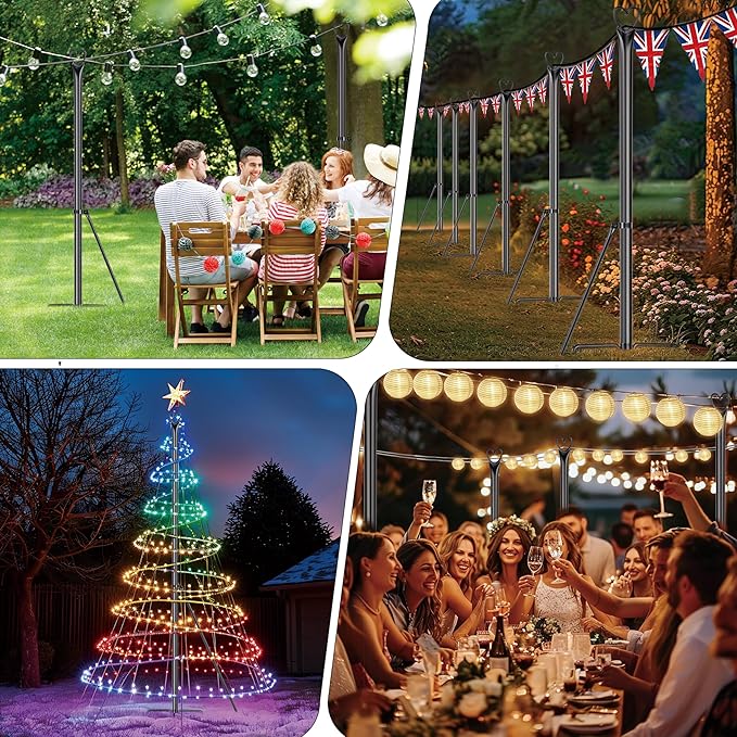 Ottsuls String Light Poles with 5 Fork, 2 Pack 10Ft Light Poles for Outside, Light Stands for Outdoor Use, Ideal | Lumora