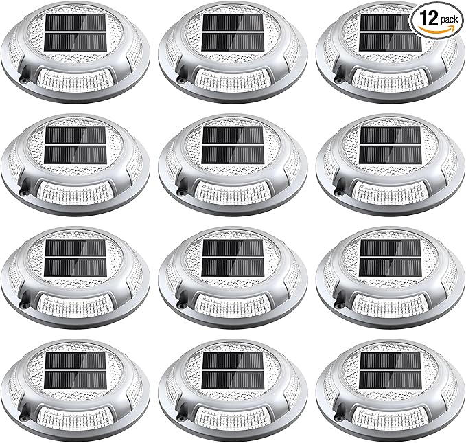 Solar Driveway Lights, 12 Pack Heavy Duty Driveway Lights Solar Powered 2 Color Mode (Cool/Warm White) IP68 | Lumora