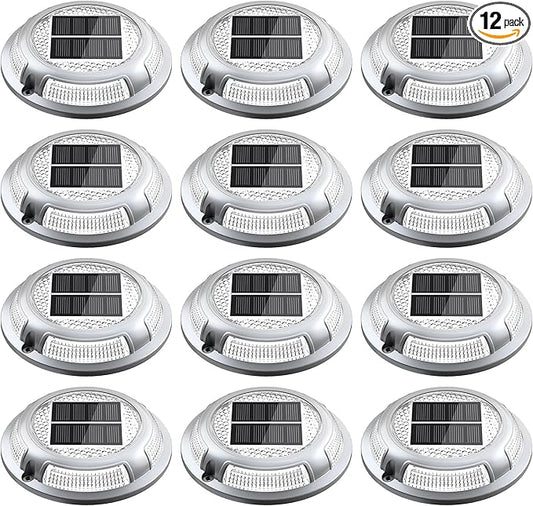 Solar Driveway Lights, 12 Pack Heavy Duty Driveway Lights Solar Powered 2 Color Mode (Cool/Warm White) IP68 Waterproof Outdoor Solar Deck Lights with Ground Stake for Pathway Garden Yard Walkway Dock