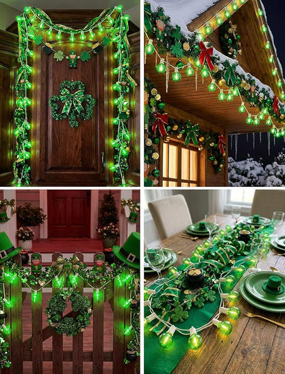 25FT G40 LED Outdoor Globe String Lights, Outdoor St. Patrick's Day Decorations Lights with 27 Shatterproof Clear Green Bulbs, Hanging Patio Lights Waterproof for Irish-themed Party Backyard Garden