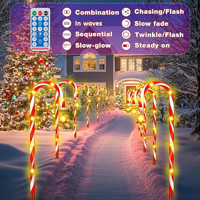 Solar Candy Cane Lights – 12-Piece Set, 22 Inch Outdoor Christmas Pathway Lights, 8 Lighting Modes with Memory Function, Solar-Powered Holiday Decorations for Garden, Yard, Walkway, Party, Driveway