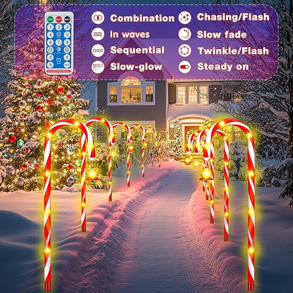 Solar Candy Cane Lights – 12-Piece Set, 22 Inch Outdoor Christmas Pathway Lights, 8 Lighting Modes with Memory Function, Solar-Powered Holiday Decorations for Garden, Yard, Walkway, Party, Driveway