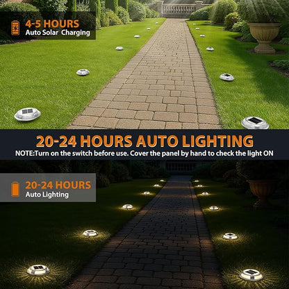 Solar Deck Lights,2 Pack Driveway Dock Light 2 Colors in 1 Solar Powered Lights Outdoor IP68 Waterproof Driveway Marker for Warning Step/Garden/Sidewalk/Pathway/Yard (Warm White & Cool White)