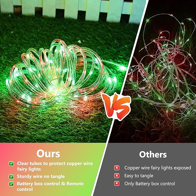 Jnaurb 2-Pack Battery Operated Rope Lights for Outside, Total 66FT 200LED 8 Modes Battery Operated String Lights | Lumora