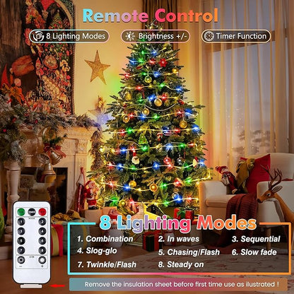 Jnaurb 2-Pack Battery Operated Rope Lights for Outside, Total 66FT 200LED 8 Modes Battery Operated String Lights, Waterproof Christmas Fairy Light with Remote for Outdoor Indoor Xmas Decor -Multicolor