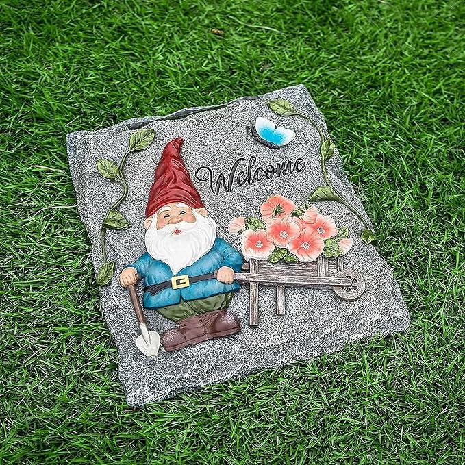 Generic Stepping Stones with Solar Lights, Waterproof LED Pathway Lights, Auto On/Off, 4 Pack Solar Powered Garden Paver Lights for Outdoor Walkway, Yard, Lawn, and Landscape Decoration, Gray