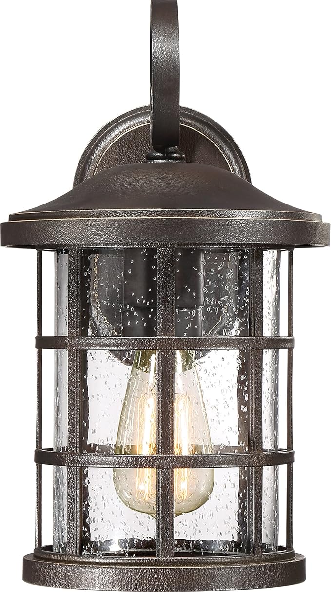 Quoizel Crusade Outdoor Wall Lantern, Coastal Armour 14.25 Inch 1-Light Palladian Bronze Wall Sconce, Clear Seeded Glass, 100W Exterior Wall Lantern Fixture, Outside Lights for Patio, Porch or Garage