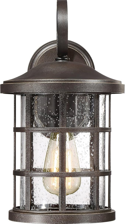 Quoizel Crusade Outdoor Wall Lantern, Coastal Armour 14.25 Inch 1-Light Palladian Bronze Wall Sconce, Clear Seeded Glass, 100W Exterior Wall Lantern Fixture, Outside Lights for Patio, Porch or Garage