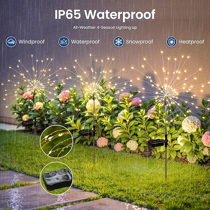 Solar Lights Outdoor, 120LED 8 Pack Fairy Garden Lights Decor for Outside Fireworks Lights Solar Powered for Yard | Lumora