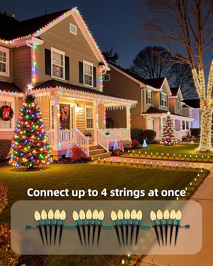 Brightown C9 Christmas Pathway String Lights - Outdoor with 102.8 FT Length, 80 Clear Lights, Waterproof Walkway for Indoor/Outdoor Xmas Party Decor, Warm White